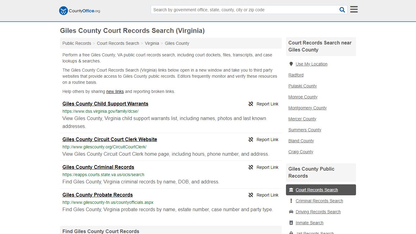 Giles County Court Records Search (Virginia) - County Office