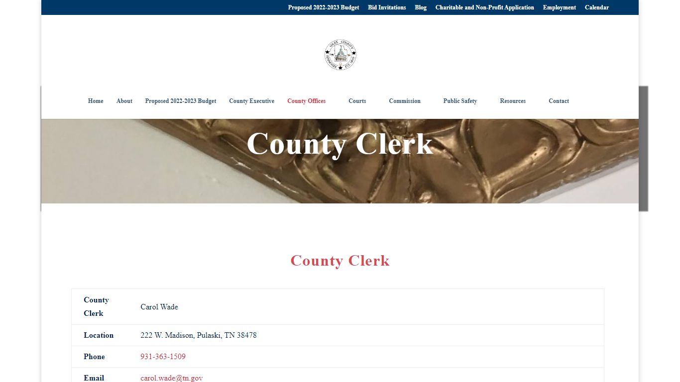 County Clerk - Giles County, Tennessee