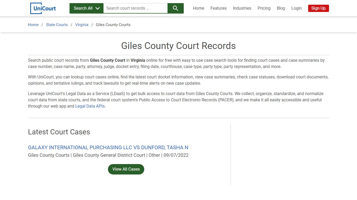 Giles County Court Records | Virginia | UniCourt